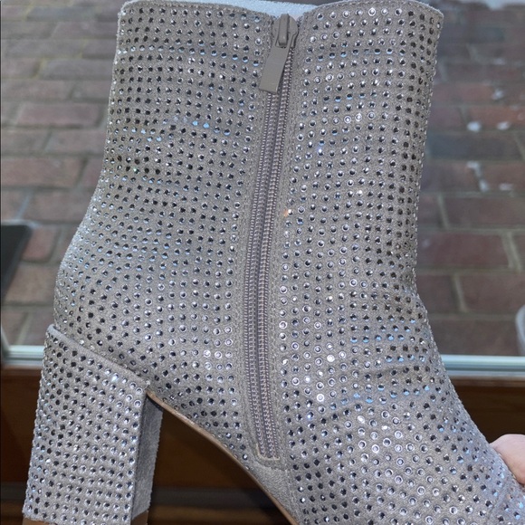 Top Moda *NEW* HESTER-15 Ankle Boots Block Heel Rhinestone Bling Sliver Zip 10 - Picture 7 of 15